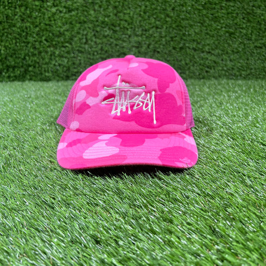 Bape Stussy Pink Camo Trucker Hat USED x15134