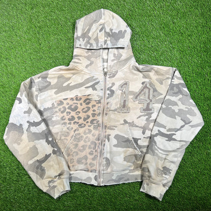 Vale Winter Camo Cheetah Print Zip Up Hoodie Size Small USED x15887