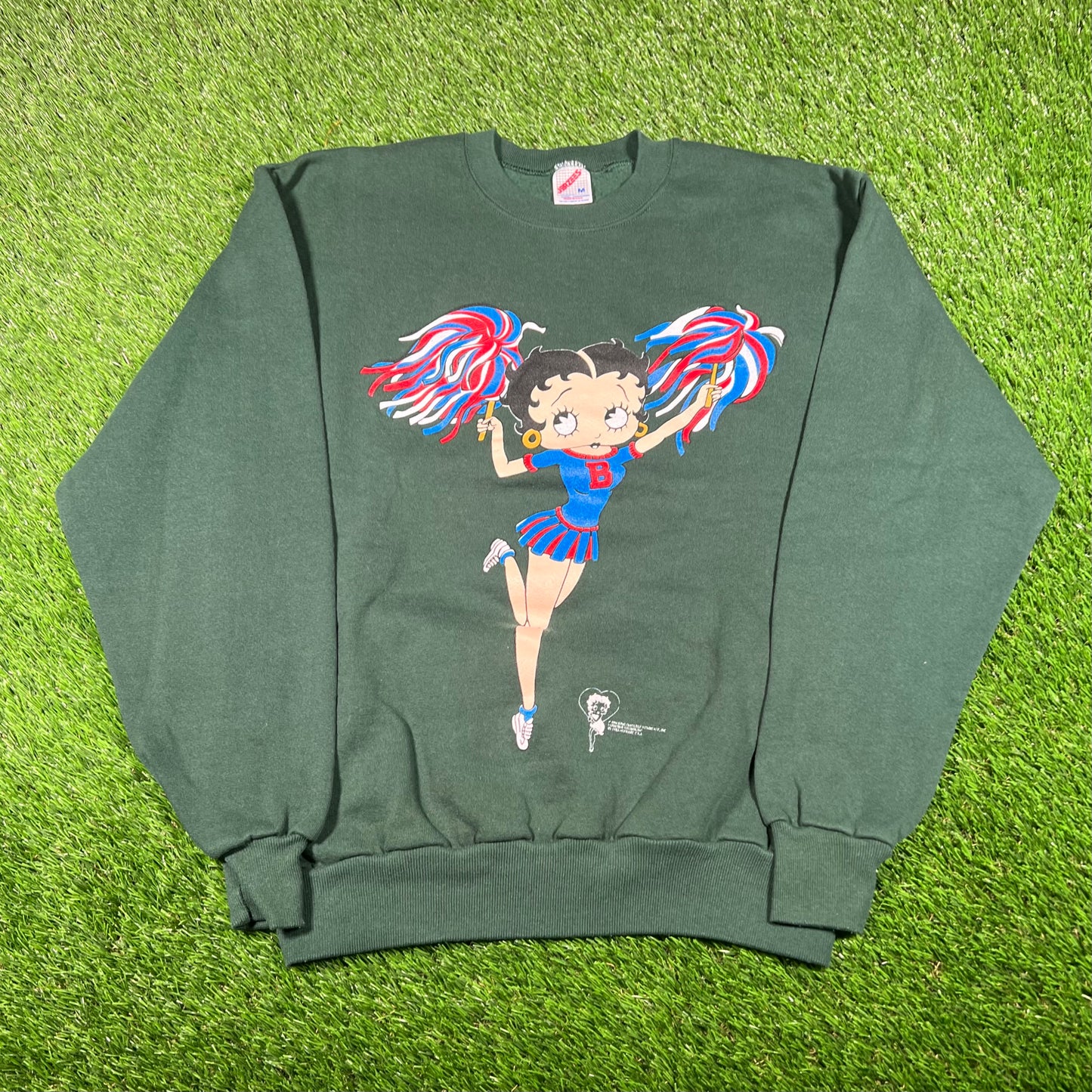 1990s Betty Boop Green Cheerleader Crewneck Size Medium USED v17878