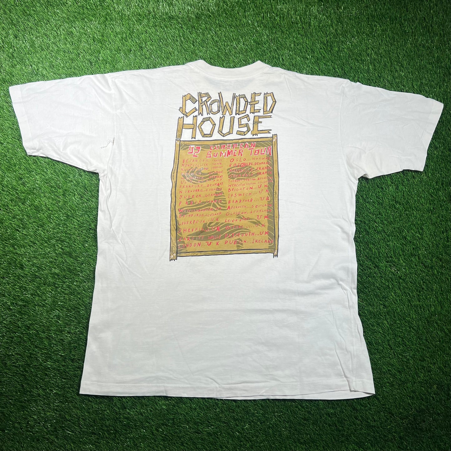 1992 Crowded House Summer Tour White Tee Size XL USED v18741