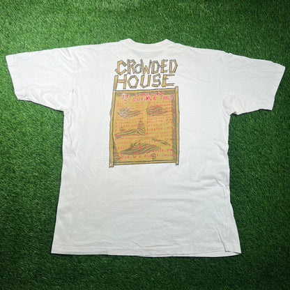 1992 Crowded House Summer Tour White Tee Size XL USED v18741