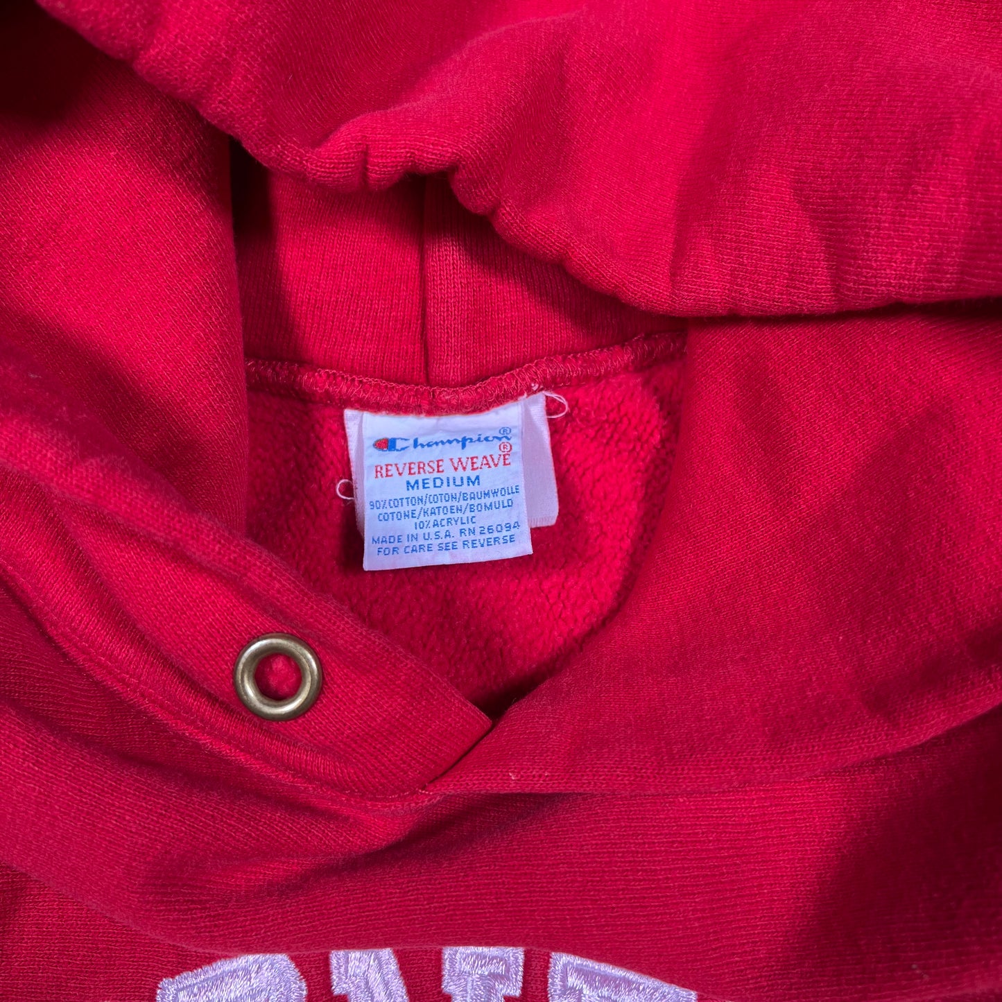 1990s Cornell Champion Reverse Weave Red Hoodie Size Medium USED v16560