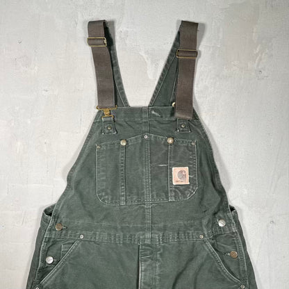 1990s Carhartt Double Knee Olive Green Workwear Overalls Size 38x30 USED v20189