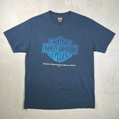 2003 Harley Davidson Navy Water Beaded Logo Tee Size Large USED v20402