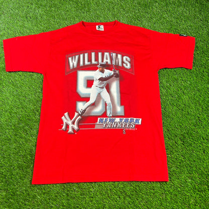 1998 New York Yankees Bernie Williams Starter Red Tee Size Medium USED v16694