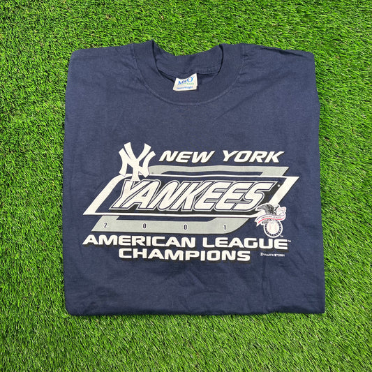 2001 Yankees American League Champs Navy Blue Tee Size XL NEW v18524