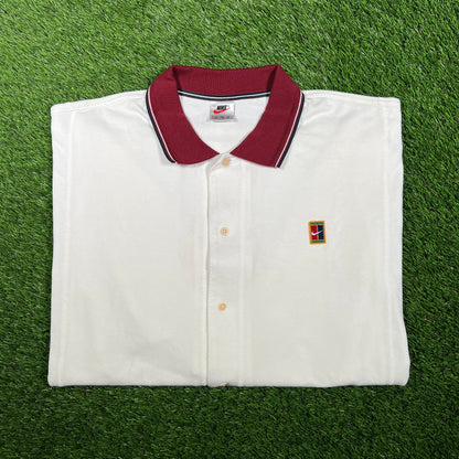 1990s Nike Challange Court White Polo Tee Size XL USED v17094