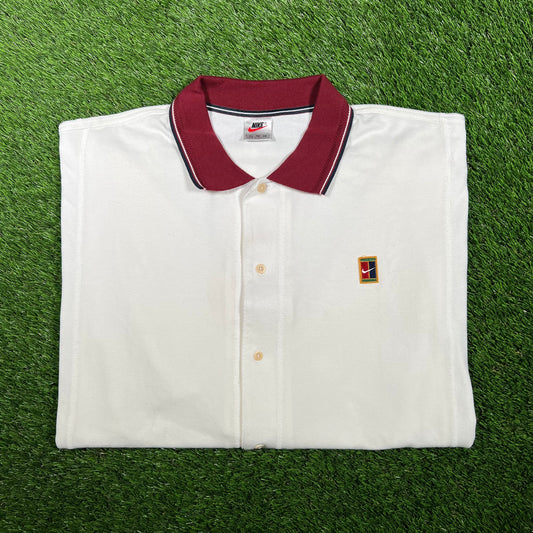 1990s Nike Challange Court White Polo Tee Size XL USED v17094