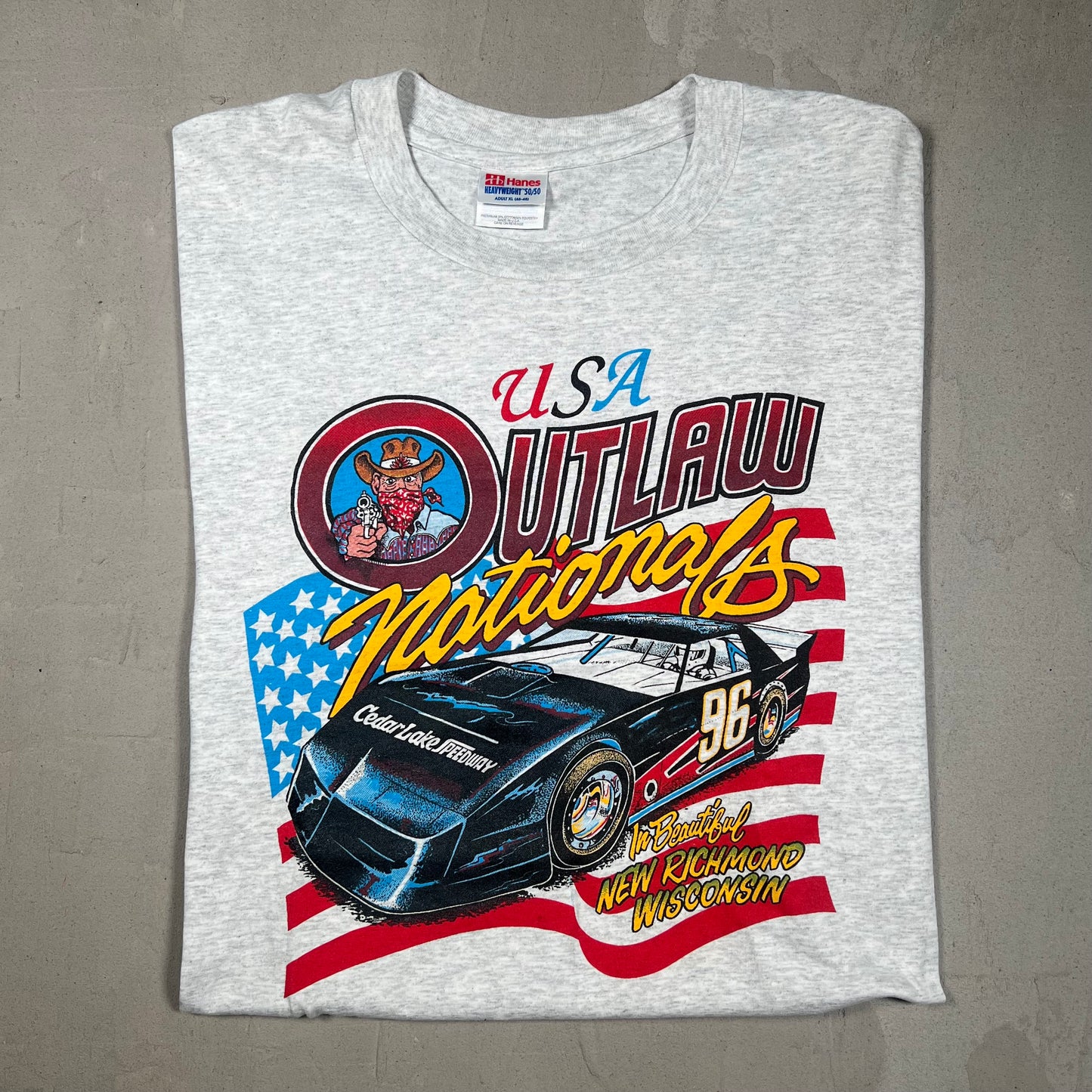 1990's Outlaw Nationals Grey Tee Size XL USED v14657
