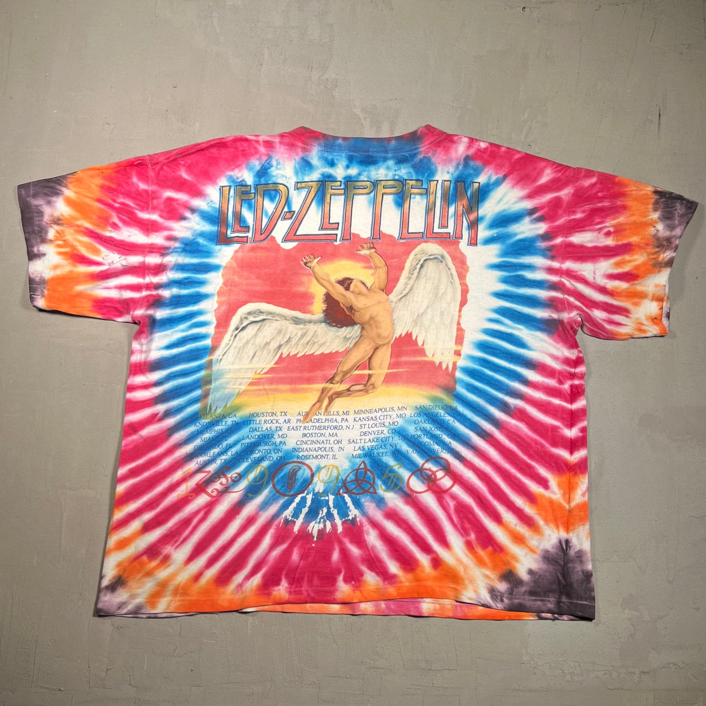 1995 No Quarter Robert Plant Jimmy Page World Tour Tie Dye Tee Size XXL USED v18421