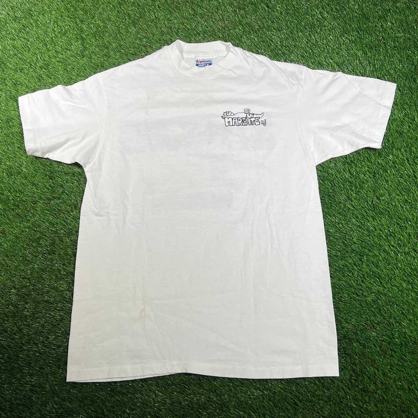 1989 Margate NJ Beach White Tee Size Large USED v18051