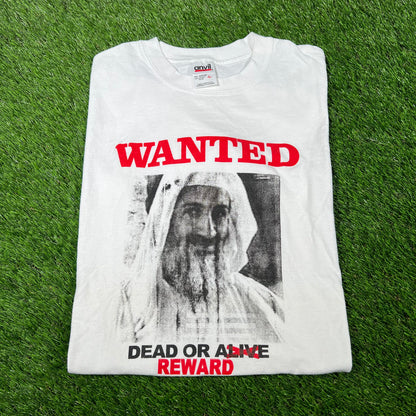 Y2K Osama Wanted Dead or Alive White Tee Size Large USED v16891
