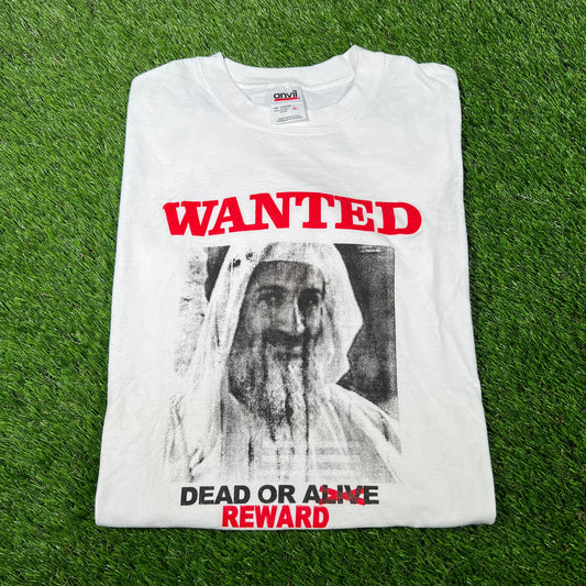 Y2K Osama Wanted Dead or Alive White Tee Size Large USED v16891