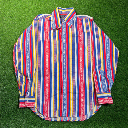 Y2K Polo Ralph Lauren Multicolor Stripped Polo Shirt Size Large USED v18833
