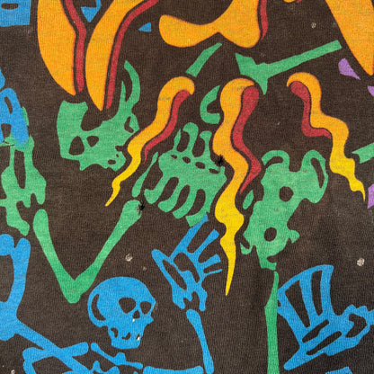 1992 Grateful Dead Skeletons with Top Hats Full Print Black Tee Size Large USED v2295