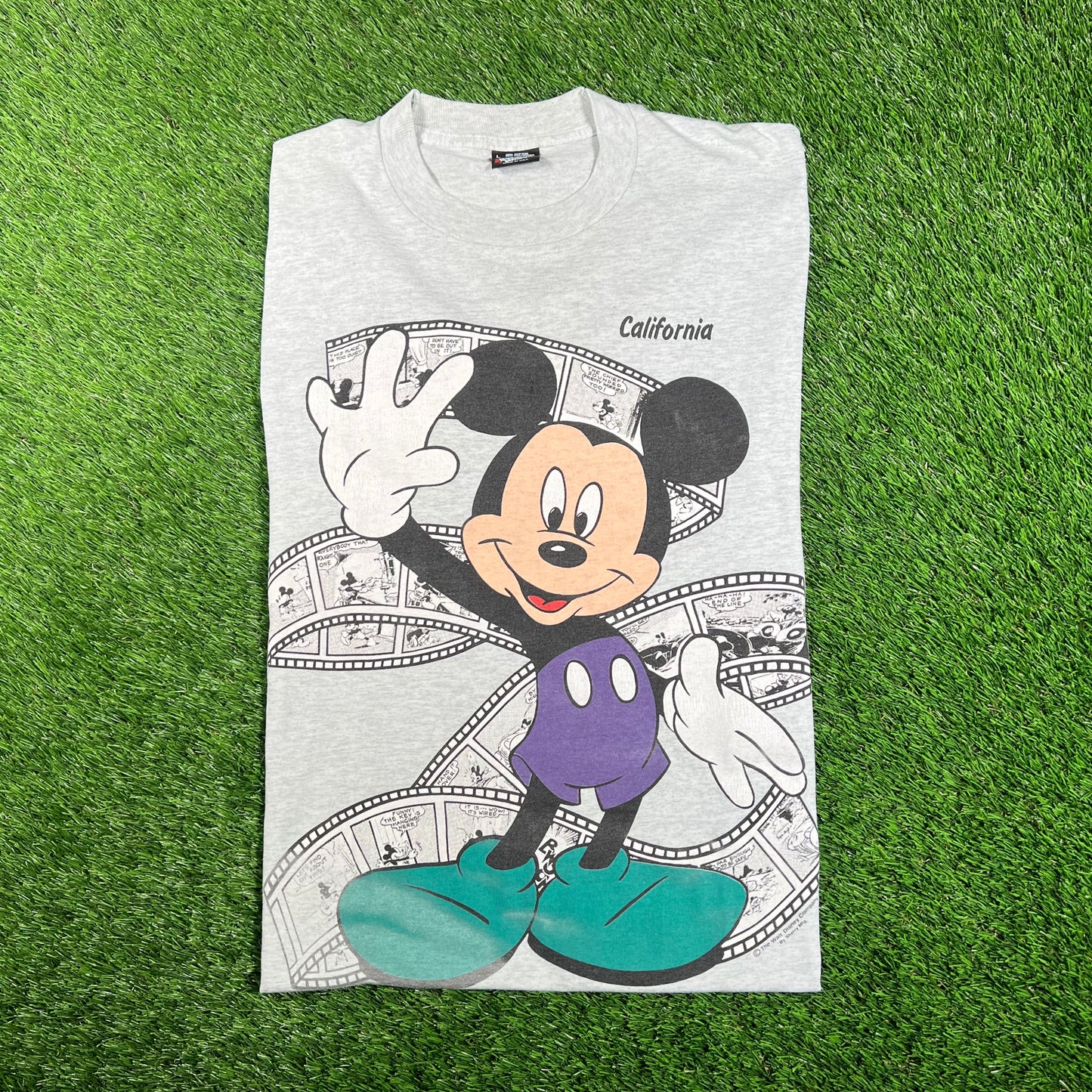 1990s Disney Mickey Mouse California Grey Cropped Tee Size Large USED v18134