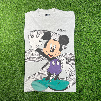 1990s Disney Mickey Mouse California Grey Cropped Tee Size Large USED v18134