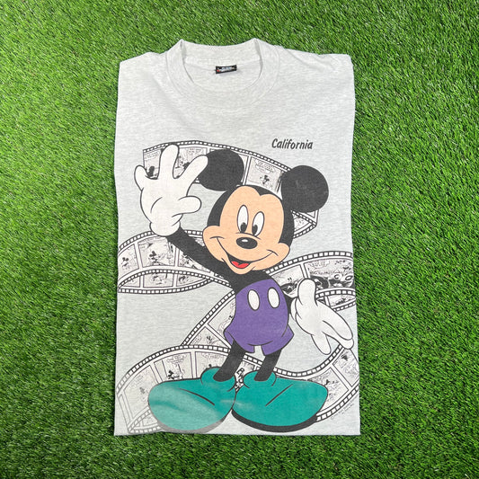1990s Disney Mickey Mouse California Grey Cropped Tee Size Large USED v18134