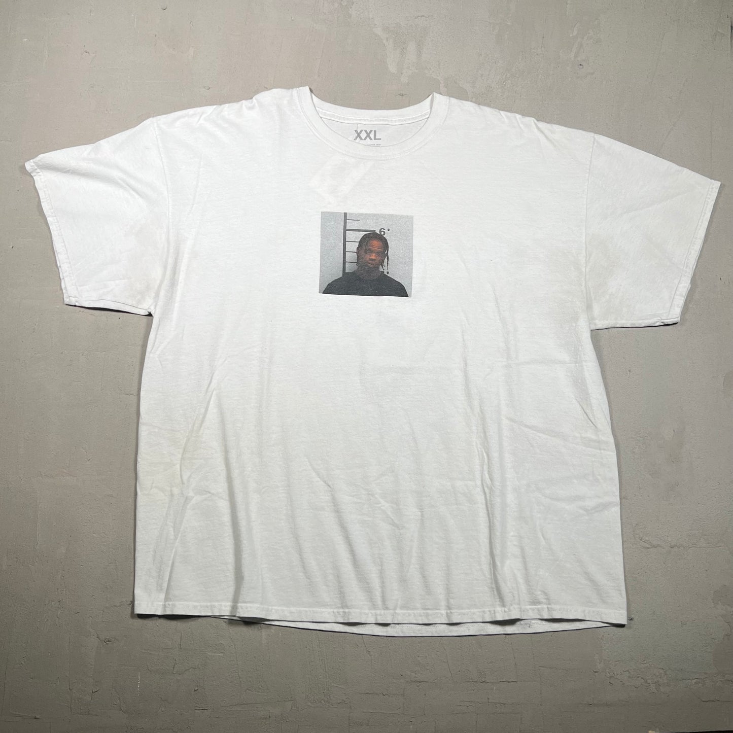 Travis Scott White "Mugshot" Tee Size XXL USED x15421