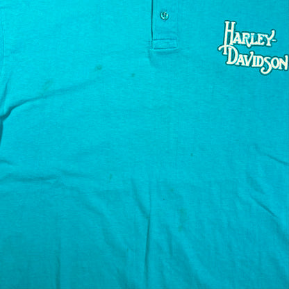 1990s Harley Davidson Blue Henley Tee Size XL USED v19434