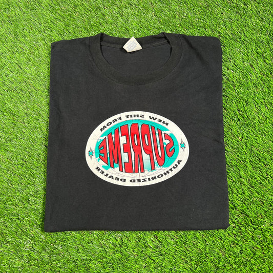 Supreme New Shit Oval Logo Black Tee Size XL USED x14426