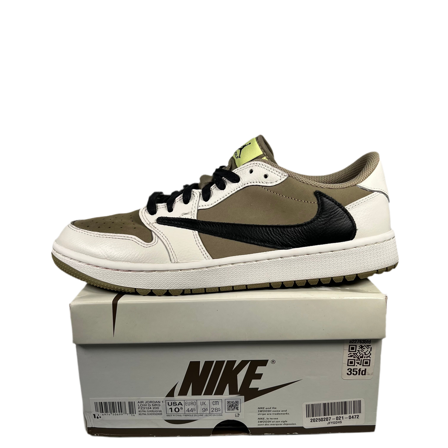 Jordan 1 Low Golf Travis Scott Neutral Olive (2023) Size 10.5 USED s17917
