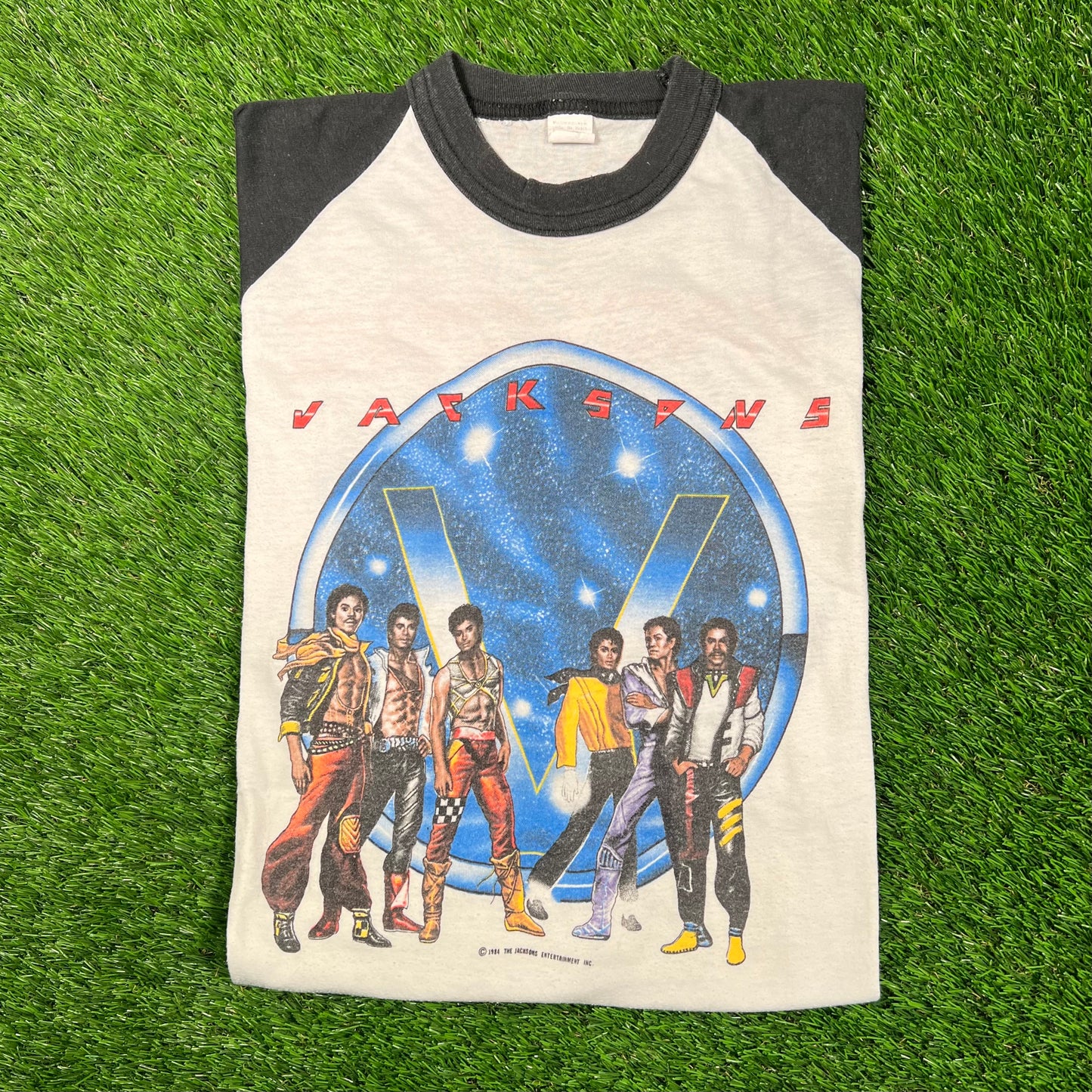 1984 The Jacksons Victory Tour White/Black Ringer Longsleeve Size Large USED v18685