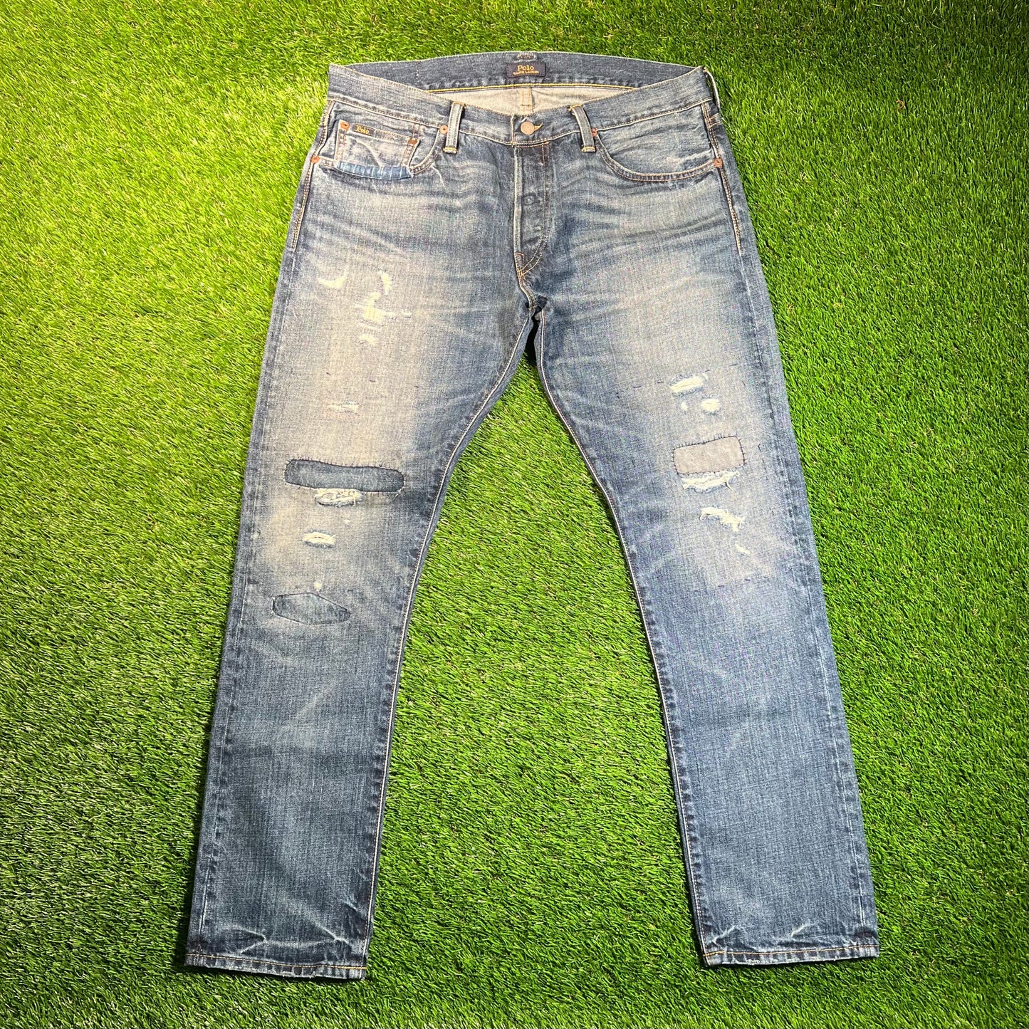 Polo Ralph Lauren Pocket Sullivan Patch Blue Jeans Size 33x30 USED v18874
