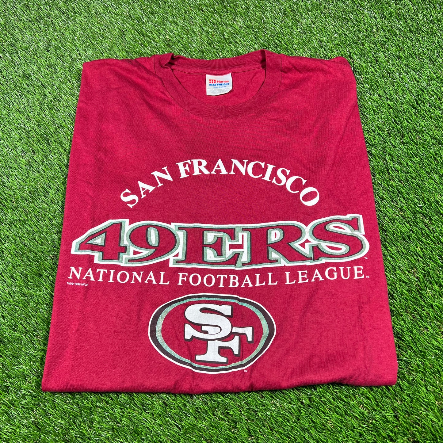 1996 San Francisco 49ers Maroon Logo Tee Size XL USED v16820
