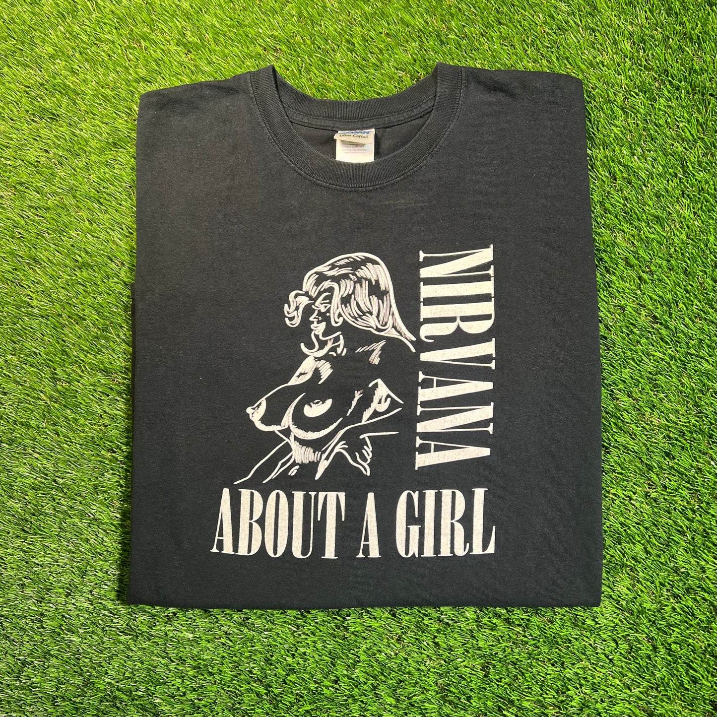 Y2K Nirvana About a Girl Black Tee Size XXL USED v18859