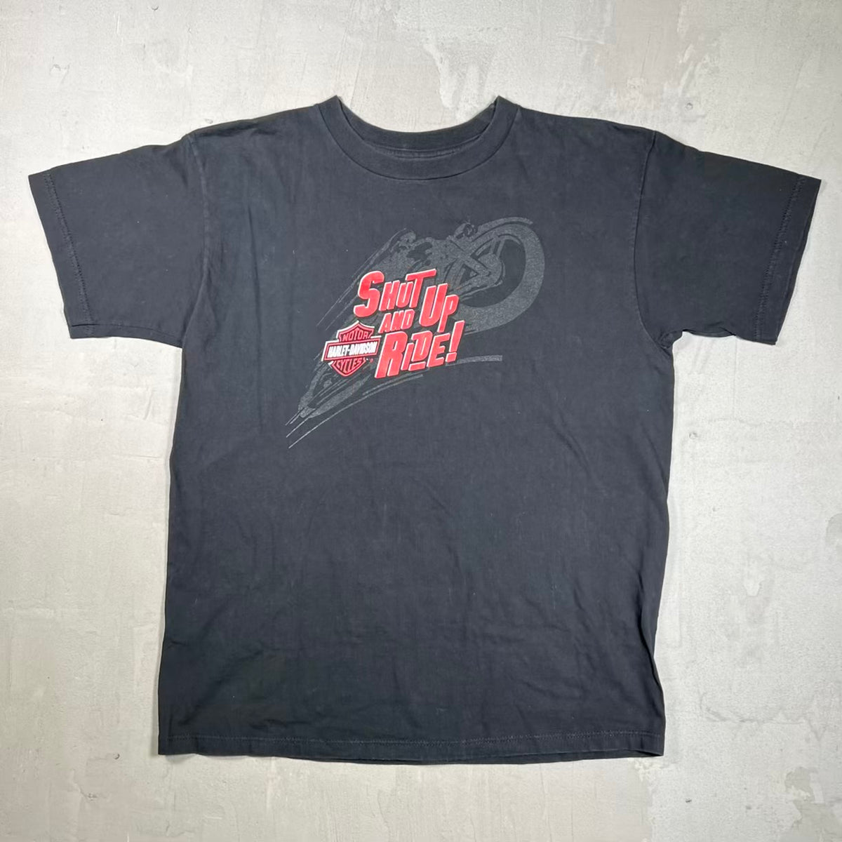 2001 Harley Davidson "Shut Up and Ride" Black Tee Size Large USED v20421