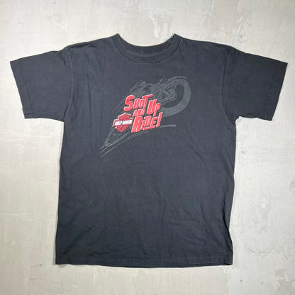 2001 Harley Davidson "Shut Up and Ride" Black Tee Size Large USED v20421