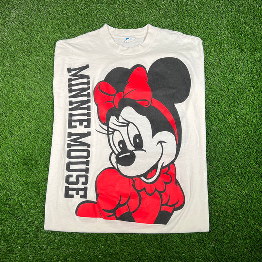 1990s Minnie Mouse White Big Face Tee Size 4XL USED v17880