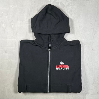 Stussy "Superior Quality" Black Zip Up Hoodie Size Small USED x18898