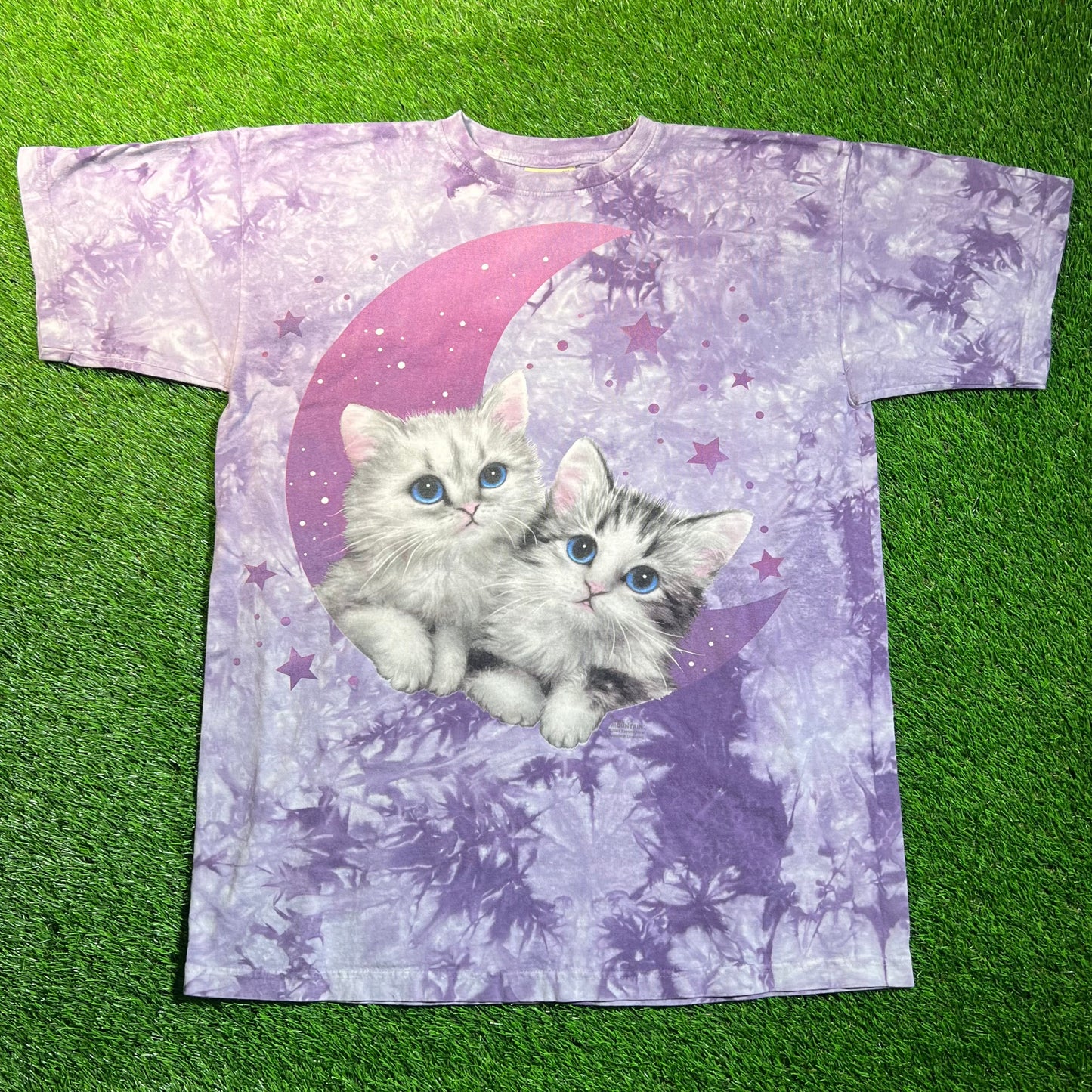2002 The Mountain Cat on Moon Purple Tie Dye Tee Size XL USED v18818