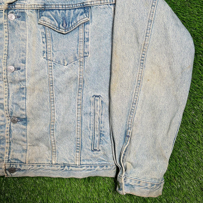 1990s Levis Washed Out Blue Button Up Jean Jacket Size XL USED v18596
