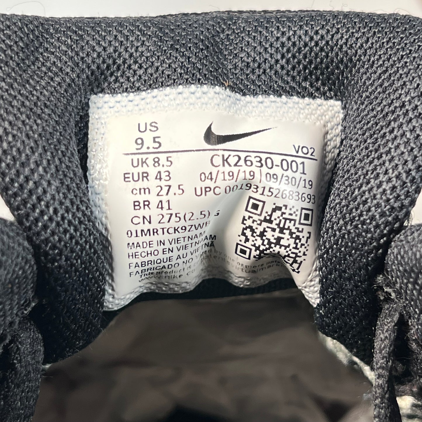 Nike Air Force 1 Gore Tex Black Light Carbon (2019) Size 9.5 USED s22052
