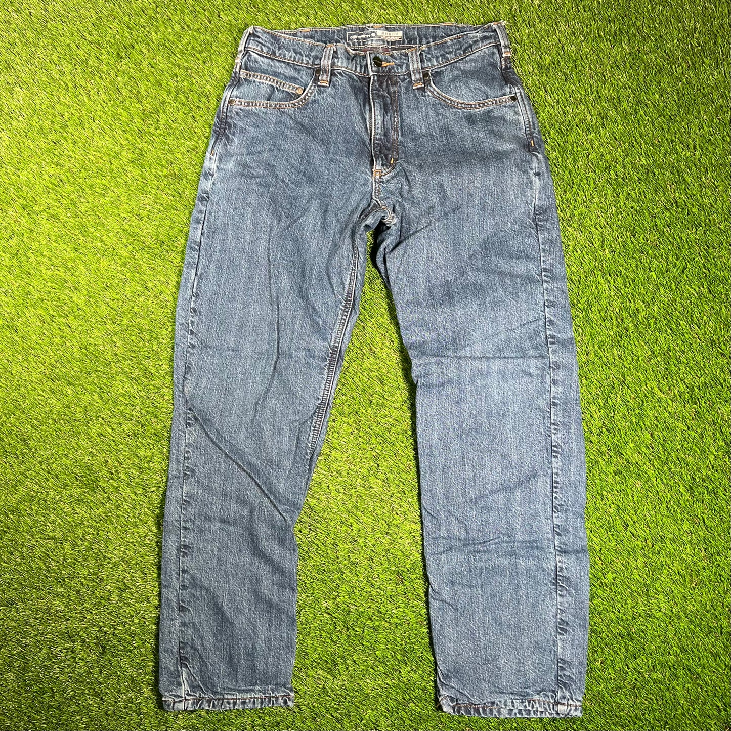 Carhartt Flannel Lined Dark Blue Jeans Size 32 USED v18235