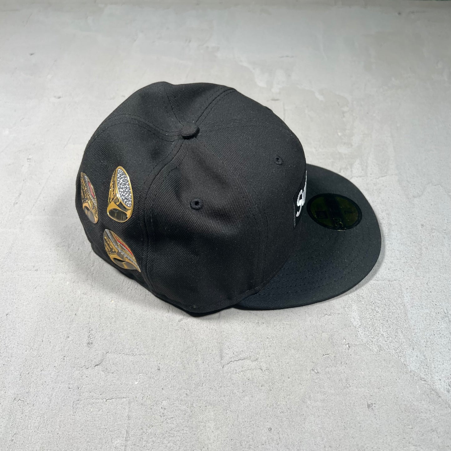 Supreme New Era Box Logo Rings Black Fitted Hat USED x17481