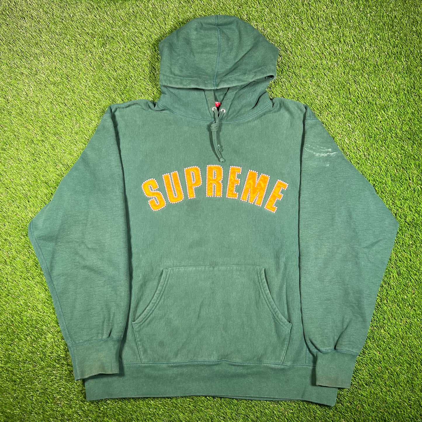 Supreme Green Pearl Logo Hoodie Size XL USED x15804