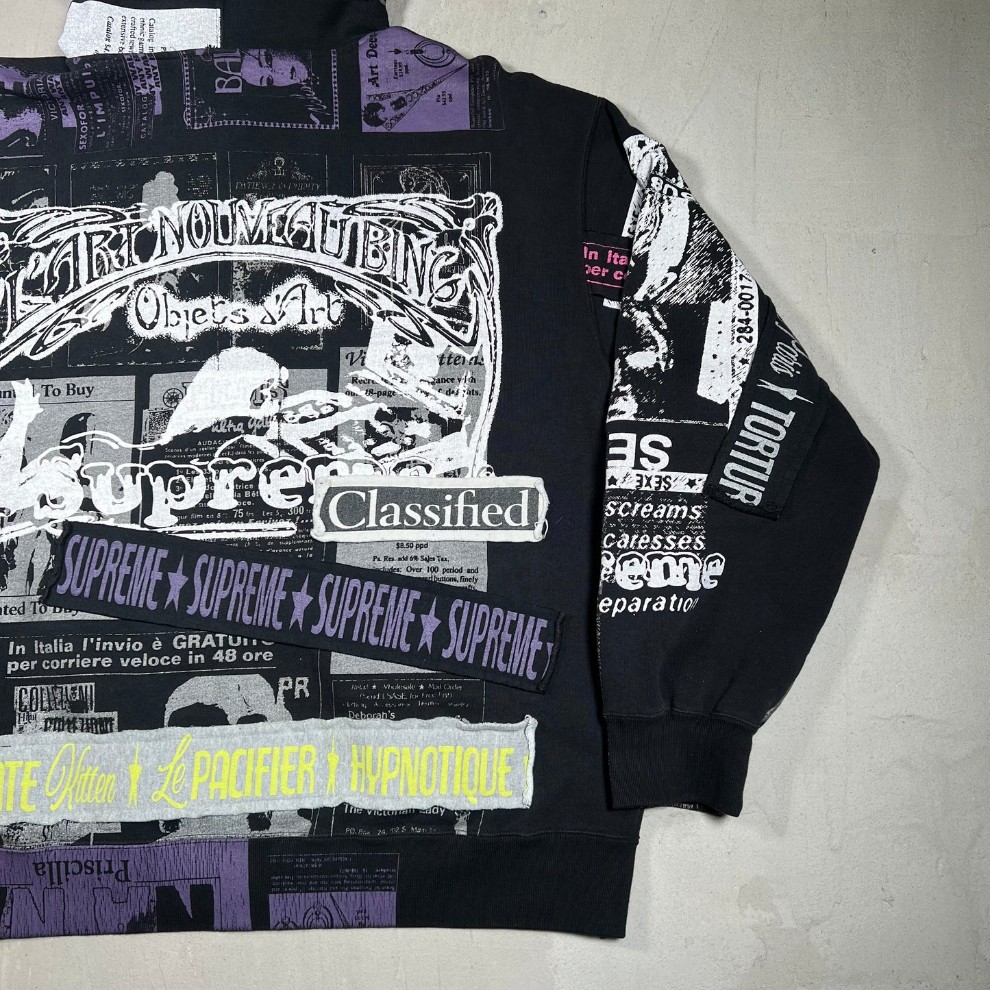 Supreme Collage Purple/Black Zip Up Hoodie Size XL USED x17292
