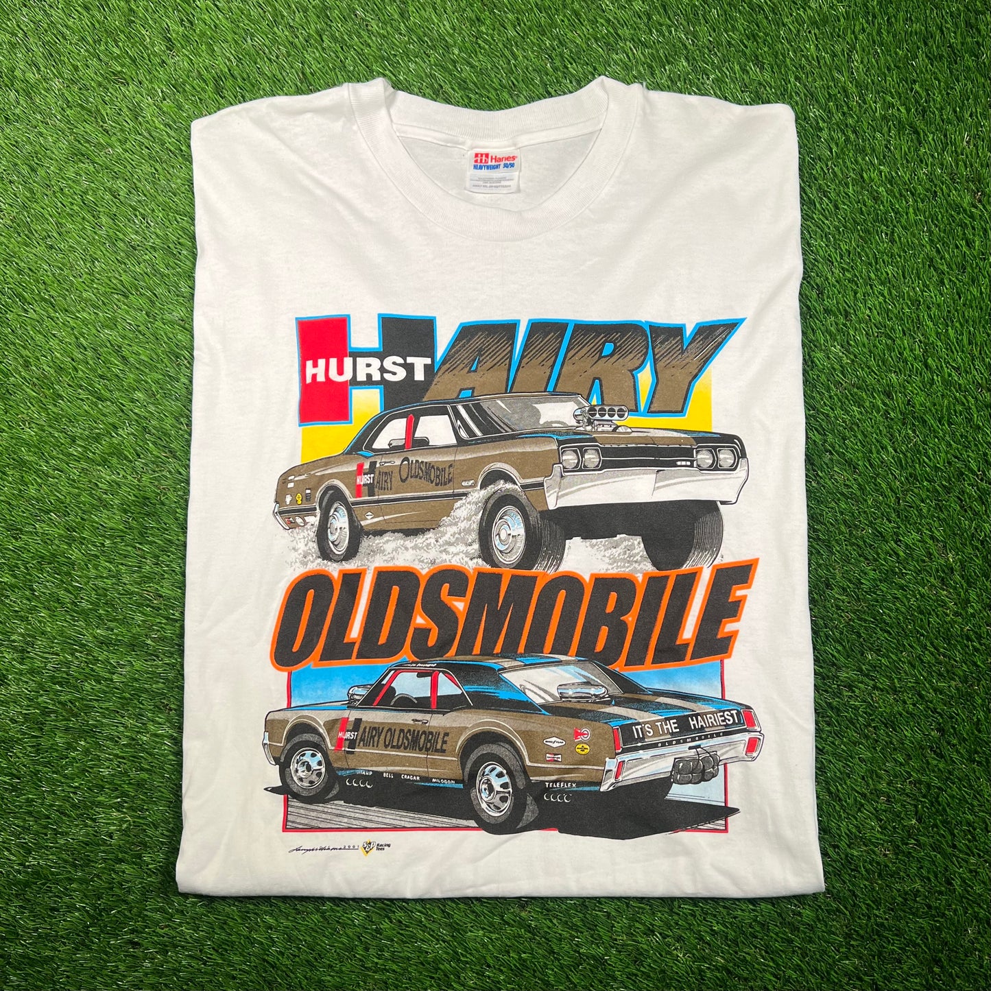 2001 Hurst Hary Oldsmobile Racing White Tee Size XXL USED v18703