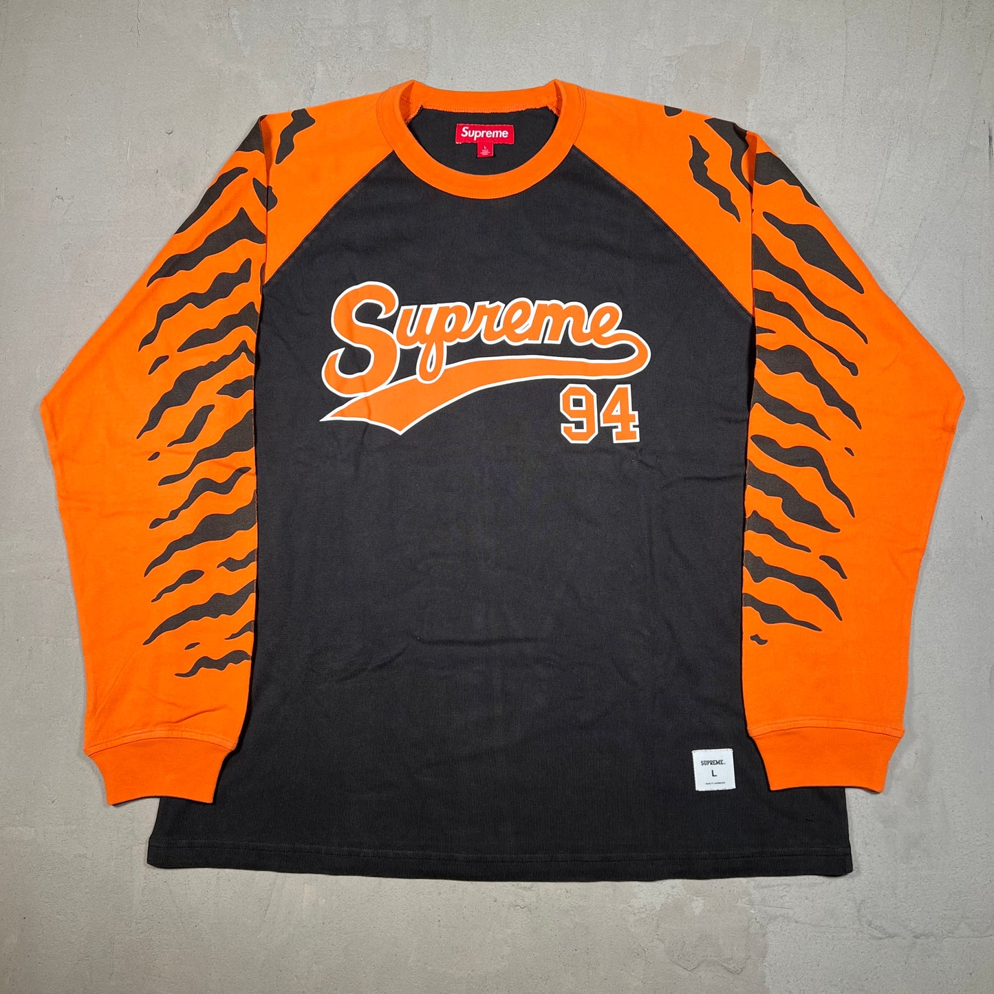 Supreme Tiger Raglan Orange/Black Baseball Jersey Longsleeve Size Large NEW x17427