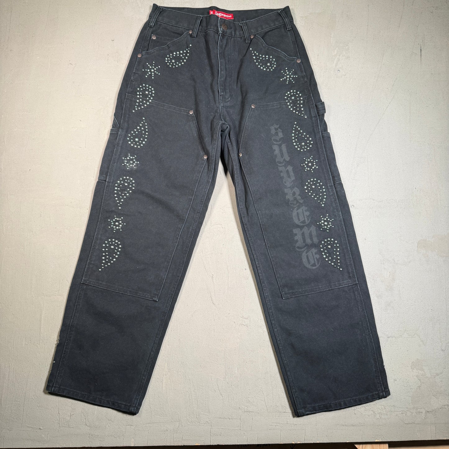 Supreme Black Paisley Studded Double Knee Painter Pant (2023) Size 30 NEW x16024