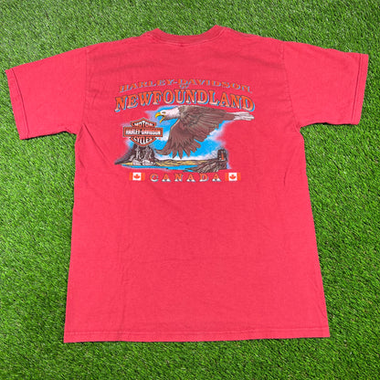 1998 Harley Davidson New Found Land Canada Red Tee Size Medium USED v16794