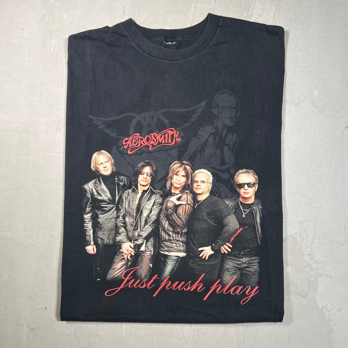 2001 Aerosmith Just Push Play Tour Black Tee Size XL USED v18038