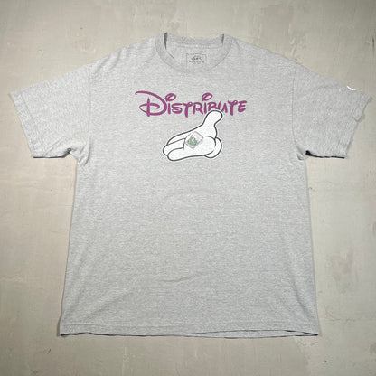 Y2K Ecko "Distribute" Disney Spoof Grey Tee Size XL USED v18975