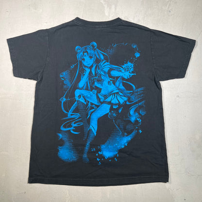 Y2K Sailor Moon Mexico Bootleg Black Tee Size Large USED v19189