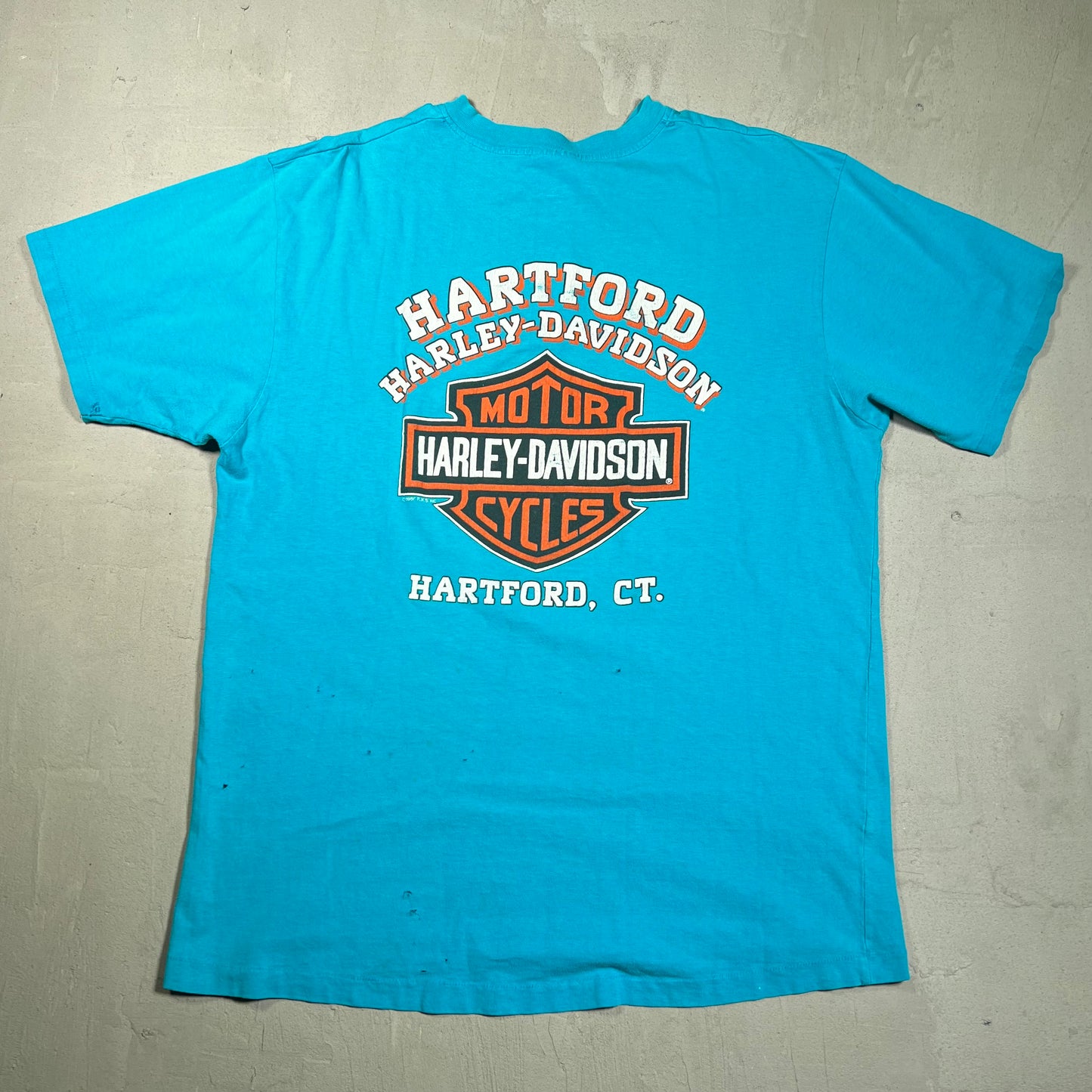 1990s Harley Davidson Blue Henley Tee Size XL USED v19434