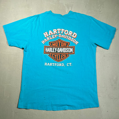 1990s Harley Davidson Blue Henley Tee Size XL USED v19434
